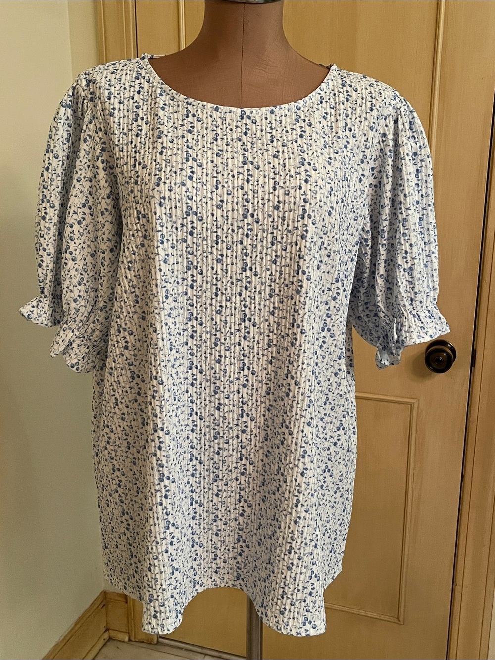 ZEAGOO NWT Cottage Core Office Ditsy Blue Floral Print Pintuck Scoop Blouse XXL